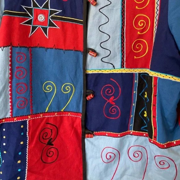 Indigo Moon Colorful Patchwork Colorblock Glass Button Jacket - Picture 2 of 5